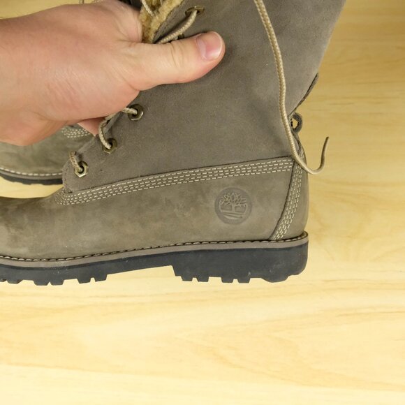Timberland Boots Womens 4 Gray Green Suede Lace Up Fleece Lined - Picture 4 of 9